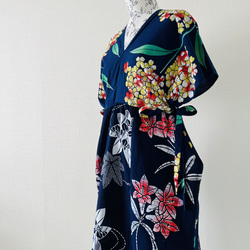 YUKATA de ドレス/紺白・紫陽花/普通サイズ/フリーサイズ・綿100%・浴衣/Wリボン 3枚目の画像