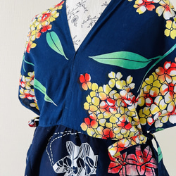 YUKATA de ドレス/紺白・紫陽花/普通サイズ/フリーサイズ・綿100%・浴衣/Wリボン 4枚目の画像