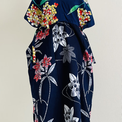 YUKATA de ドレス/紺白・紫陽花/普通サイズ/フリーサイズ・綿100%・浴衣/Wリボン 1枚目の画像
