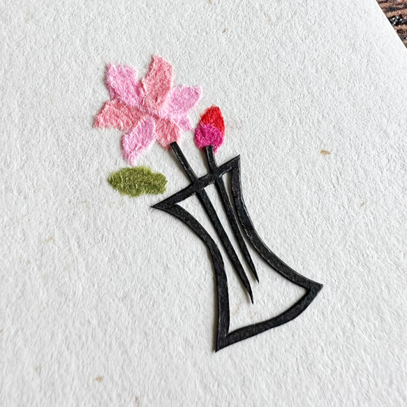 【切り絵×ちぎり絵】mini -花桃-　ミニアート 小さい絵 シンプル かわいい 個性的 おしゃれ 手書き ピンク　原画 4枚目の画像