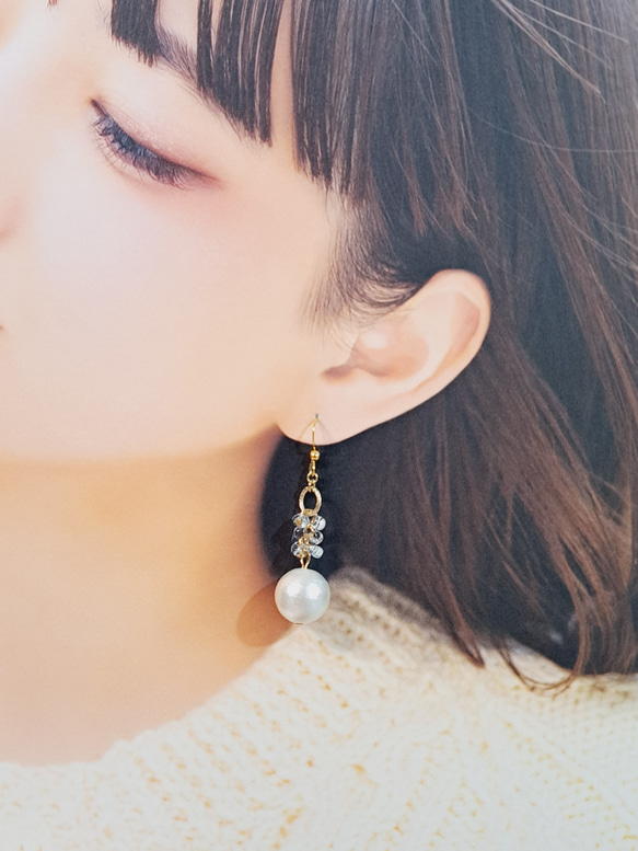 2color♡コットンパール揺れる～上品/大人可愛いピアス/イヤリング 3枚目の画像