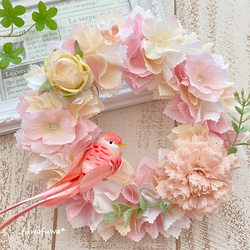 小鳥とお花の布リース〜紫陽花（あじさい）と鳥さん〜 母の日にも