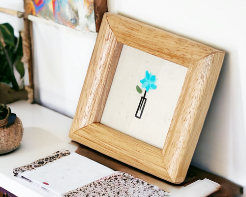 切り絵×ちぎり絵】mini -花青- ミニアート 送料無料 シンプル