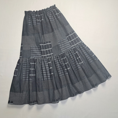 SALE50%OFF パッチワーク柄ジャガードデニム ギャザースカート