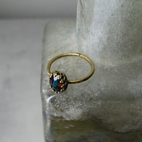 大人可愛い！アンティーク調 天然石リング 指輪 フリーサイズ/ブラック