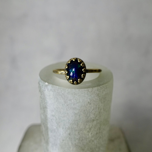 一点物　セミブラックオパールのリング　天然石リング 大人可愛い！アンティーク調 天然石リング 指輪 フリーサイズ/ブラック