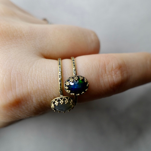 大人可愛い！アンティーク調 天然石リング 指輪 フリーサイズ/ブラック