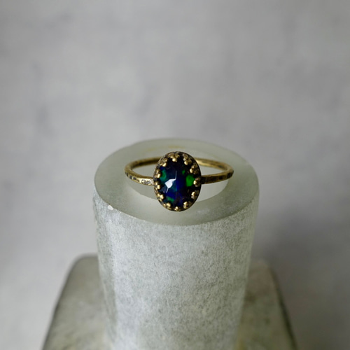 大人可愛い！アンティーク調 天然石リング 指輪 フリーサイズ/ブラック