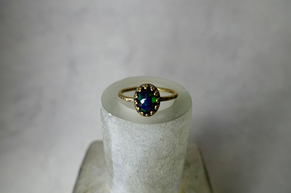 大人可愛い！アンティーク調 天然石リング 指輪 フリーサイズ/ブラック