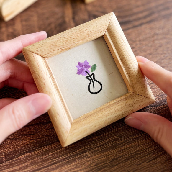 【切り絵×ちぎり絵】mini -花紫-　ミニアート 小さい絵 シンプル かわいい 個性的 おしゃれ 手書き ピンク　原画 1枚目の画像