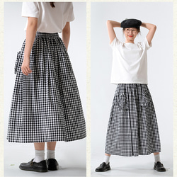 黒白格子スカート　100%コットンゴムウエストスカート　大きいポケット付き　スカート　S-Lサイズ　S256 15枚目の画像