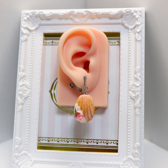 春日系 櫻花瑪德蓮 貝殼蛋糕 耳環 單支 肚臍版 扇葉朝下 第9張的照片
