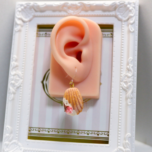 春日系 櫻花瑪德蓮 貝殼蛋糕 耳環 單支 肚臍版 扇葉朝下 第11張的照片
