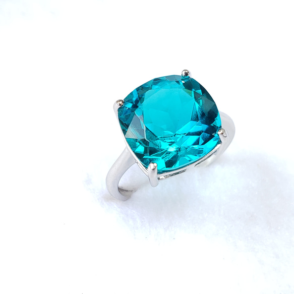 Ocean Blue ✨　人工パライバトルマリン　クッション　12ｘ12ｍｍ　フリーサイズリング　シルバー製　ブルー 14枚目の画像