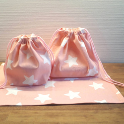 ラスト！かわいい星柄のお弁当&コップ袋、ランチマット☆ネイビー 6枚目の画像