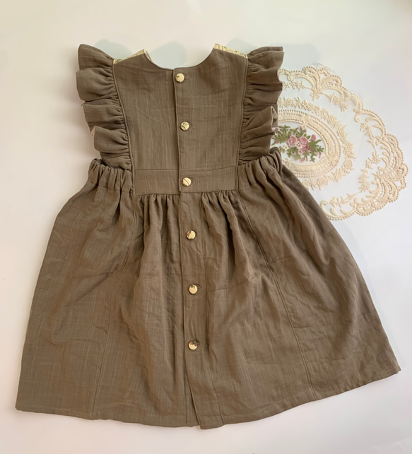 (90-140cm) ハンドメイド子供服　リバティ✳︎田園風フリルエプロンワンピース 6枚目の画像