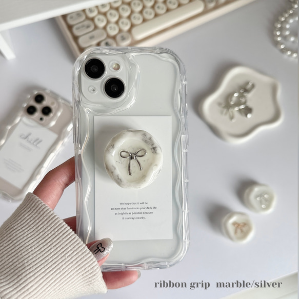 ribbon grip• .ྀིྀི 〜うねうね iPhone  case〜　スマホグリップ　スマホケース 2枚目の画像