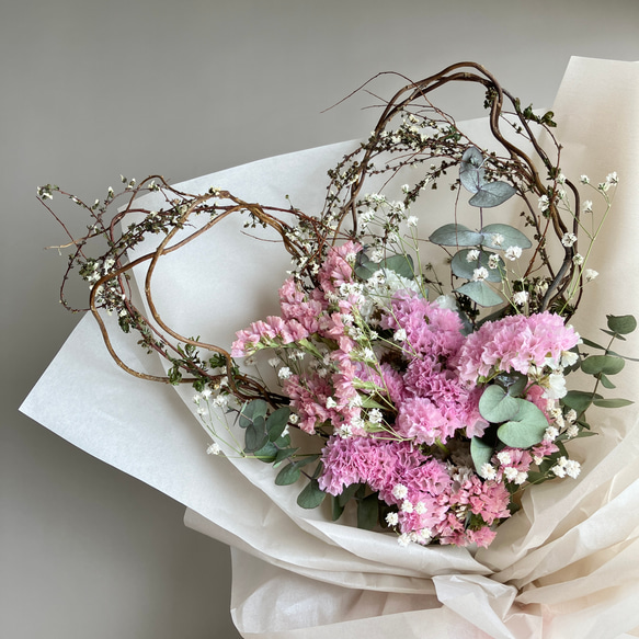 〈遅れてごめんね母の日ギフトに〉ハートブーケ 花束 ドライフラワー 結婚祝い 誕生日プレゼント 母の日プレゼント 花束 3枚目の画像