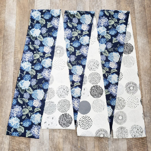 【上品】 花柄 白 /紺色 半幅帯】紫陽花と北欧サークル 水色 和装 着物 青 着物・浴衣