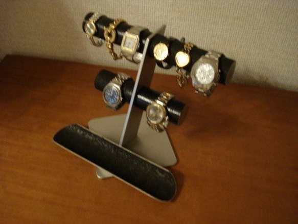 腕時計スタンド　時計スタンド　 ブラック丸パイプ6～8本掛け腕時計スタンドロングトレイバージョン 4枚目の画像