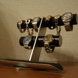 腕時計スタンド　時計スタンド　 ブラック丸パイプ6～8本掛け腕時計スタンドロングトレイバージョン 6枚目の画像