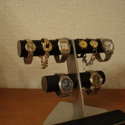 腕時計スタンド　時計スタンド　 ブラック丸パイプ6～8本掛け腕時計スタンドロングトレイバージョン 5枚目の画像