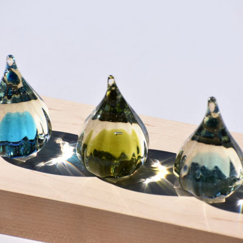 ガラス細工　こはく しずく3個セット ～Ver.5～】 その他インテリア雑貨 吹きガラス工房