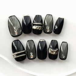 ネイルチップ（32） つけ爪 ニュアンス ミラー リングネイル 黒