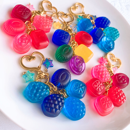 ブルー系 ドロップ 盛り盛り キーホルダー ♡ 青 水色 キーホルダー