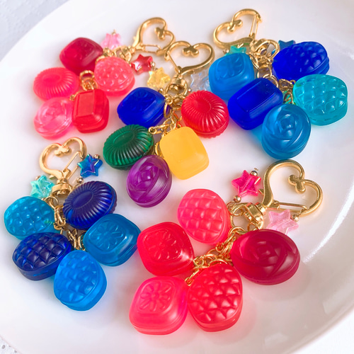 ブルー系 ドロップ 盛り盛り キーホルダー ♡ 青 水色 キーホルダー