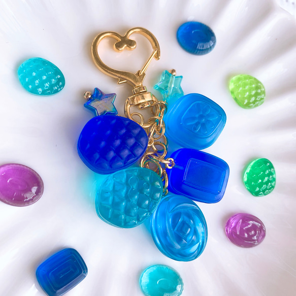 ブルー系 ドロップ 盛り盛り キーホルダー ♡ 青 水色 キーホルダー