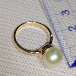 【１点限り】あこや真珠　9.1mm　リング　13号　K18gp  ナチュラルゴールデン　綺麗　花珠クラス 9枚目の画像