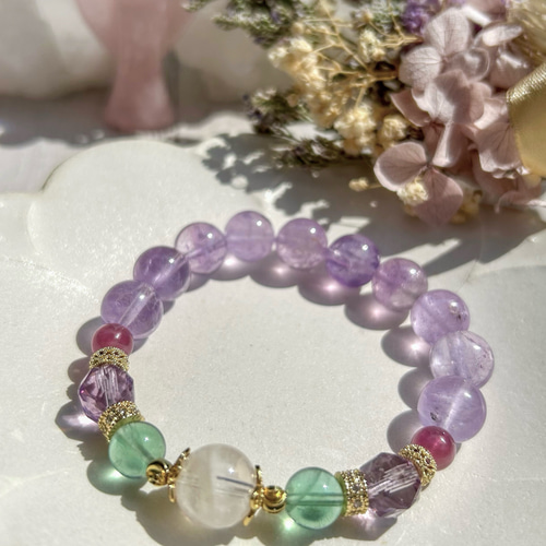 セリサイトインクォーツ&ピンクアメジスト&アメジスト&グリーンフロー