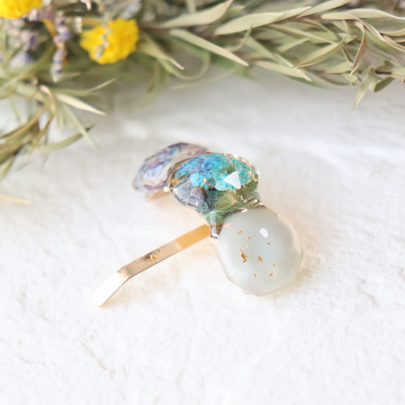 ポニーフック】レジン かすみ草 ブルー ポニーフック・ヘアカフス まな