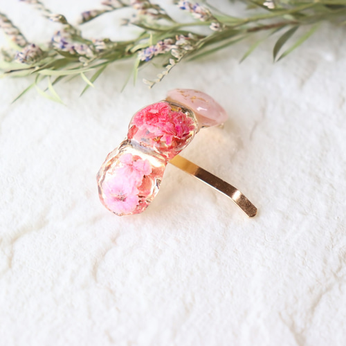 ポニーフック】レジン かすみ草 ピンク ポニーフック・ヘアカフス まな