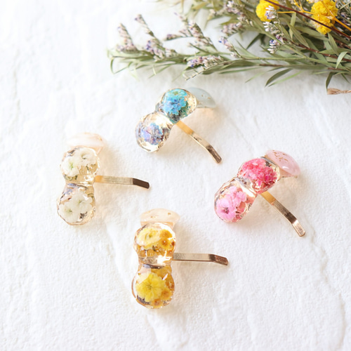 ポニーフック】レジン かすみ草 ピンク ポニーフック・ヘアカフス まな