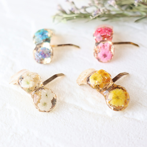 くまちゃんのヴィンテージボタン❤ピンクのかすみ草レジンの