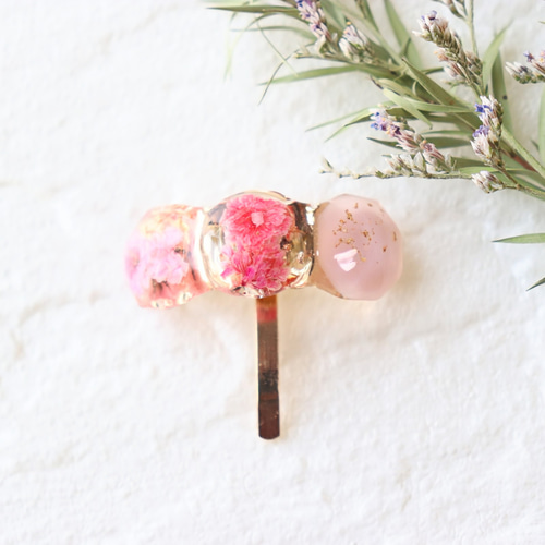 ポニーフック】レジン かすみ草 ピンク ポニーフック・ヘアカフス まな