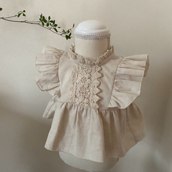 コットン&リネンフリルノースリーブブラウス　リネンブラウス　ブルマパンツ　子供服　ベビー服　セットアップ　長袖可 2枚目の画像