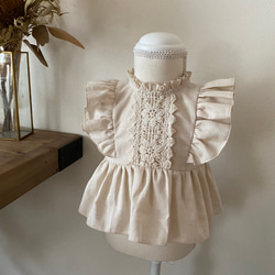 コットン&リネンフリルノースリーブブラウス　リネンブラウス　ブルマパンツ　子供服　ベビー服　セットアップ　長袖可 7枚目の画像