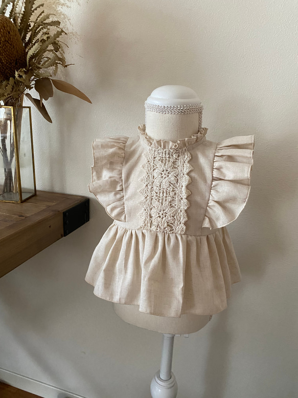 コットン&リネンフリルノースリーブブラウス　リネンブラウス　ブルマパンツ　子供服　ベビー服　セットアップ　長袖可 7枚目の画像