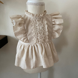 コットン&リネンフリルノースリーブブラウス　リネンブラウス　ブルマパンツ　子供服　ベビー服　セットアップ　長袖可 6枚目の画像