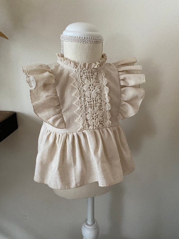 コットン&リネンフリルノースリーブブラウス　リネンブラウス　ブルマパンツ　子供服　ベビー服　セットアップ　長袖可 6枚目の画像