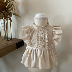 コットン&リネンフリルノースリーブブラウス　リネンブラウス　ブルマパンツ　子供服　ベビー服　セットアップ　長袖可 8枚目の画像