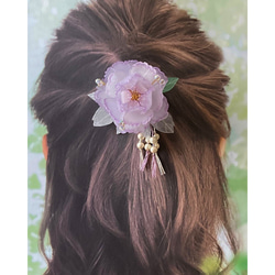 ヘアクリップ: 藤色の牡丹ープラバン花ヘアアクセサリー 髪飾り 成人式 七五三 夏祭り 和装 和小物 浴衣 ハンドメイド 2枚目の画像