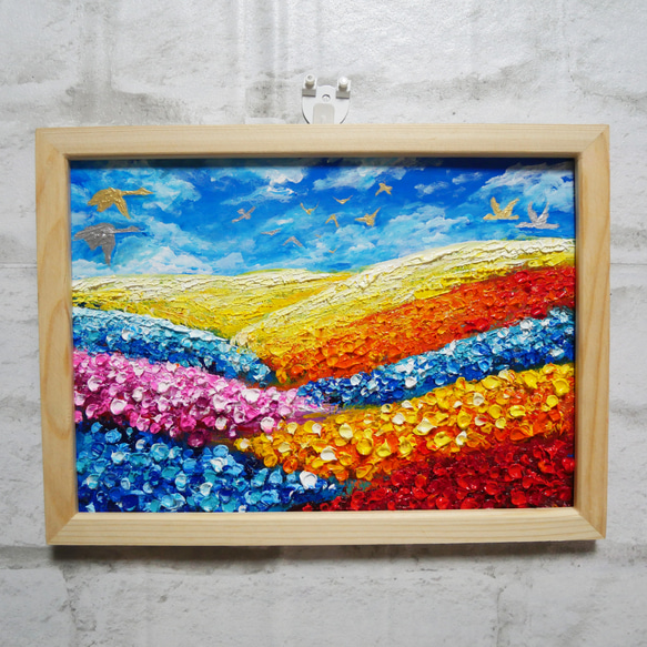 油絵 油彩 油彩画 絵 絵画【黄金と白銀の鳥の花畑】 絵画 HR 通販  