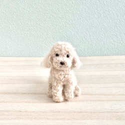 ちょこっとおすわり羊毛フェルトの小さなクリームトイプードル　犬のぬいぐるみ 6枚目の画像