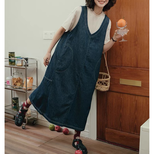 fig london コットンリネン デニム ジャンバースカート 日本製