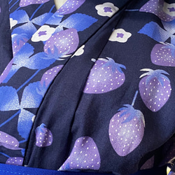 和洋折衷 浴衣 リメイク ワンピース ドレス 帯サッシュベルト レトロ 古着 和 モダン 可愛いいちご柄 W-253 6枚目の画像