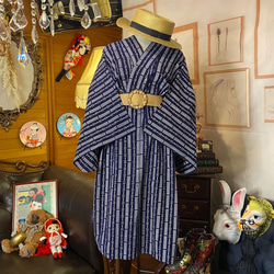和洋折衷 浴衣 リメイク ワンピース ドレス レトロ 古着 和 モダン W-254 3枚目の画像